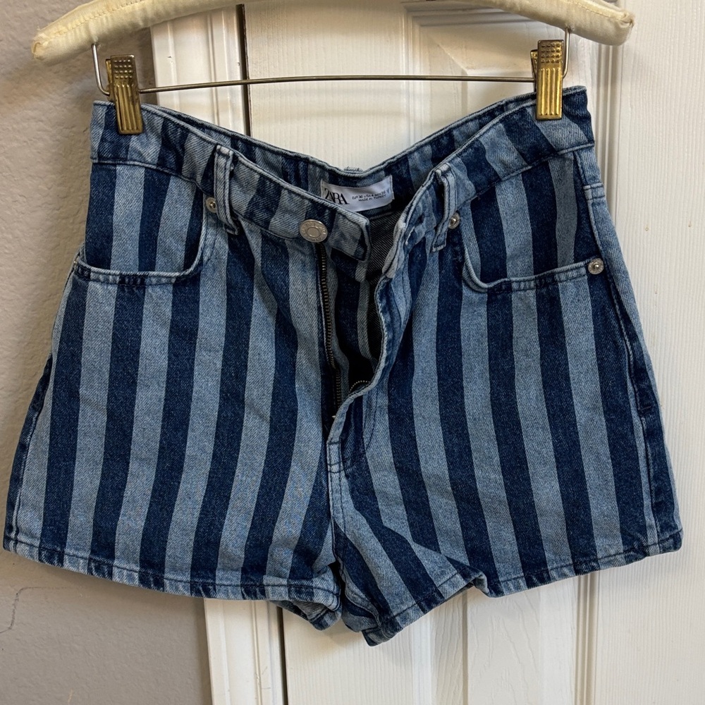 Zara Blue Striped Jean Shorts